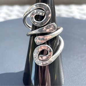 Handmade 925 Sterling Silver Hammered Swirl Statement Ring‎ SZ 6.5 — 7.5 See 👇